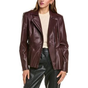Via Spiga Womens  Peplum Moto Jacket, Red